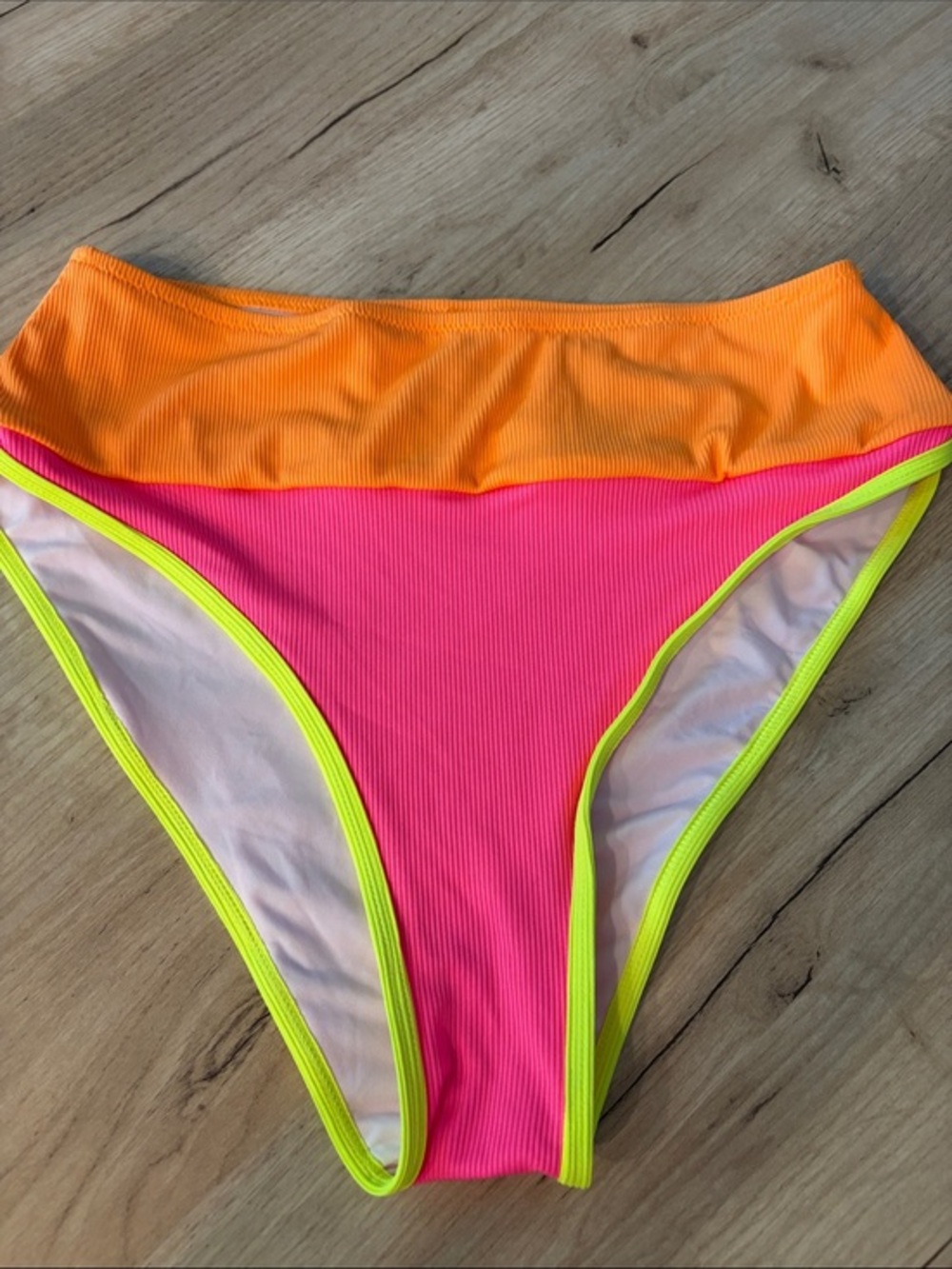 NWT POPVIL NEON COLORBLOCK RIBBED HIGH WAIST BIKINI BOTTOMS SIZE LARGE